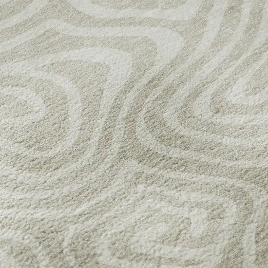 Beige And Ivory Abstract Washable Area Rug With UV Protection Photo 9