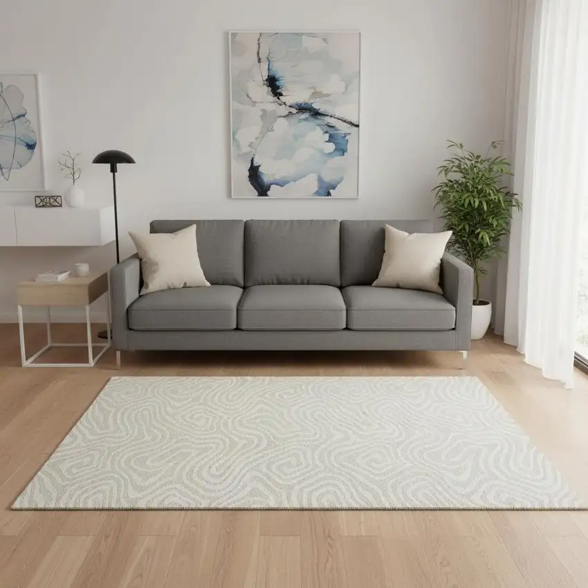 Beige And Ivory Abstract Washable Area Rug With UV Protection Photo 2