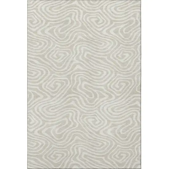Beige And Ivory Abstract Washable Area Rug With UV Protection Photo 3