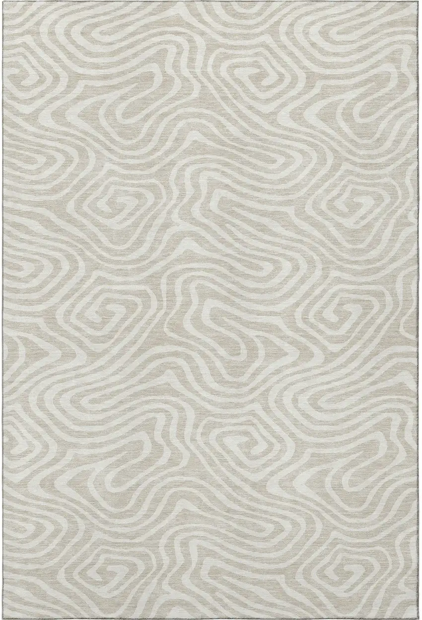 Beige And Ivory Abstract Washable Area Rug With UV Protection Photo 3