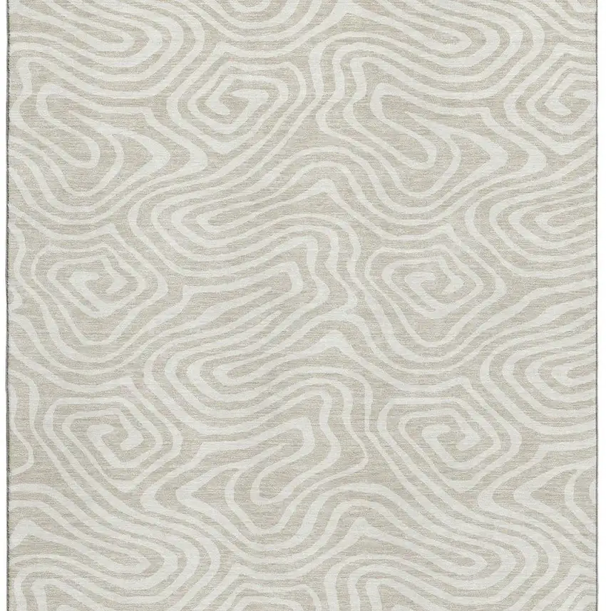 Beige And Ivory Abstract Washable Area Rug With UV Protection Photo 2