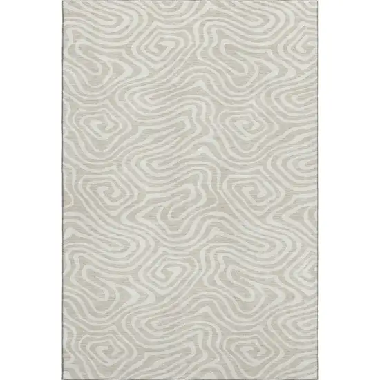 Beige And Ivory Abstract Washable Area Rug With UV Protection Photo 1