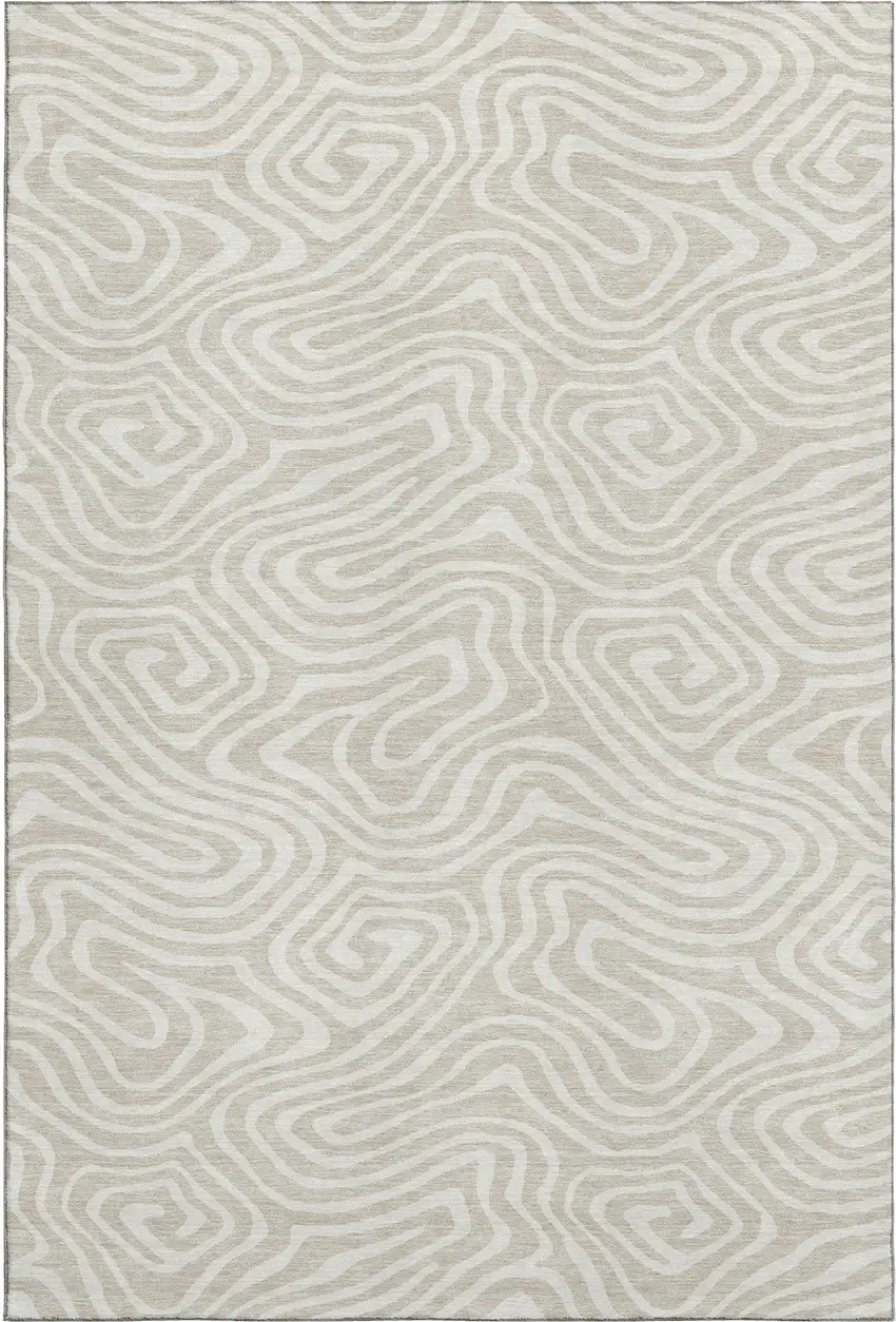 Beige And Ivory Abstract Washable Area Rug With UV Protection Photo 1