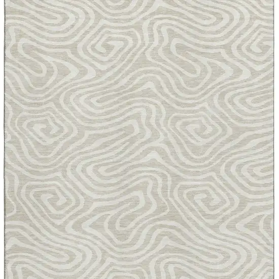 Beige And Ivory Abstract Washable Area Rug With UV Protection Photo 3