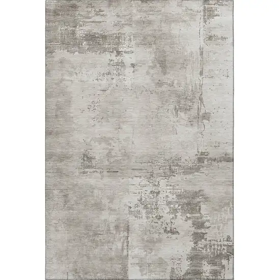 Beige And Ivory Abstract Washable Area Rug With UV Protection Photo 3