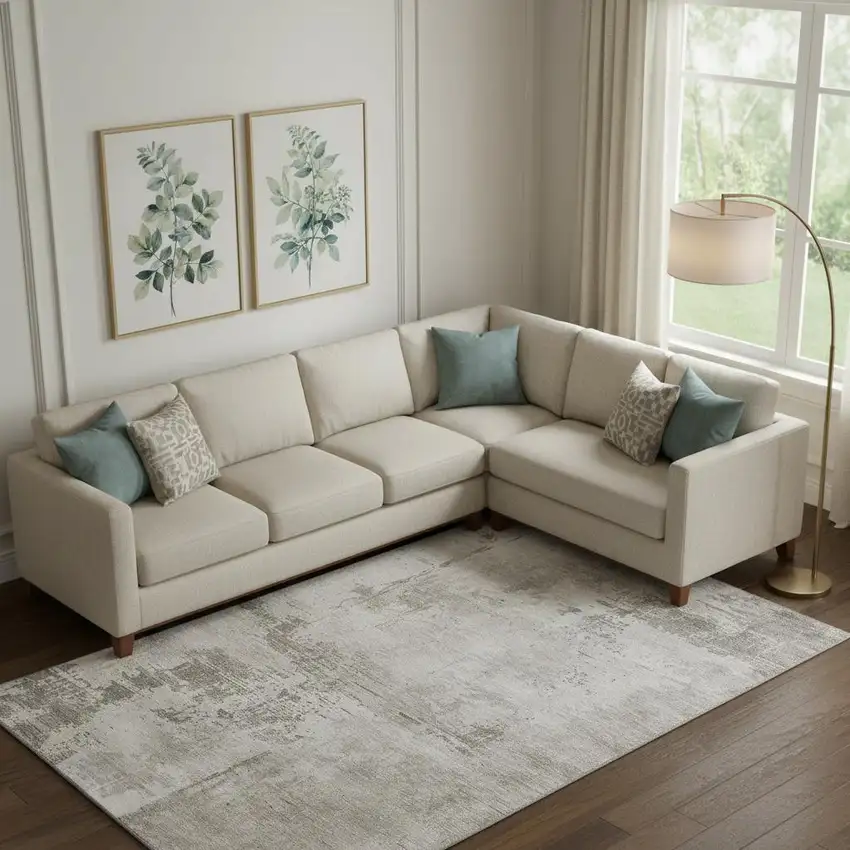 Beige And Ivory Abstract Washable Area Rug With UV Protection Photo 2