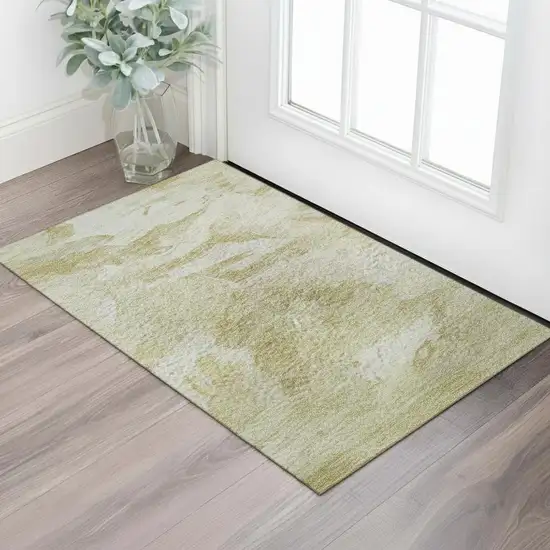 Beige And Ivory Abstract Washable Area Rug With UV Protection Photo 2