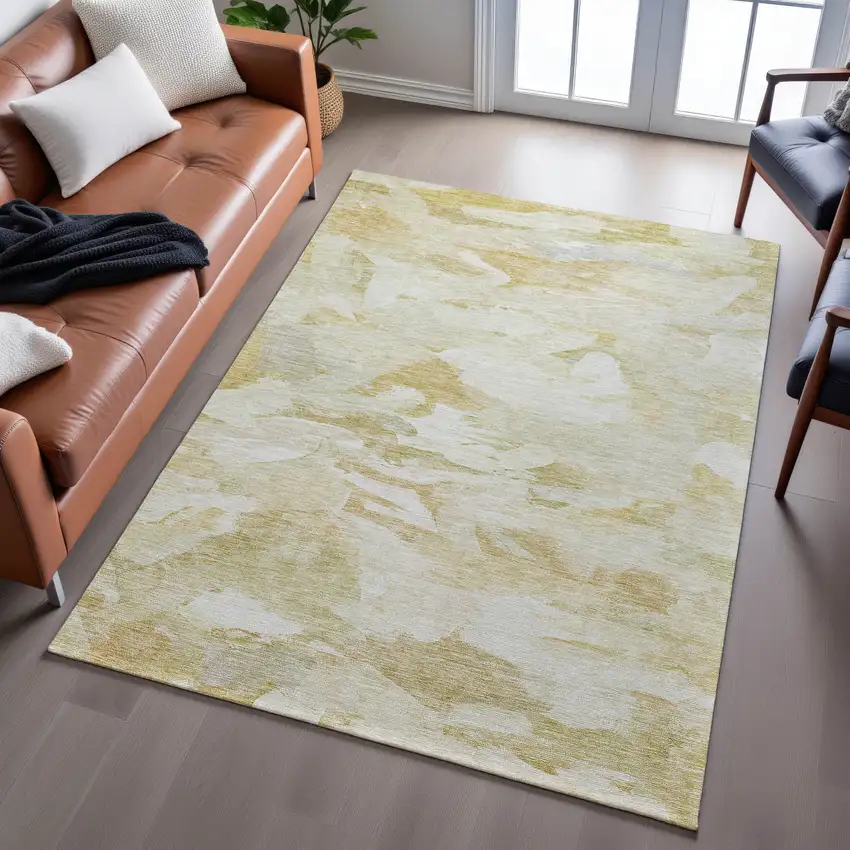 Beige And Ivory Abstract Washable Area Rug With UV Protection Photo 3