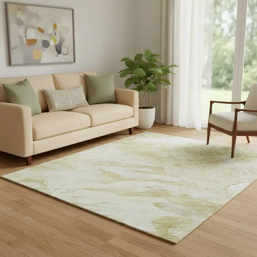 Beige And Ivory Abstract Washable Area Rug With UV Protection Photo 2