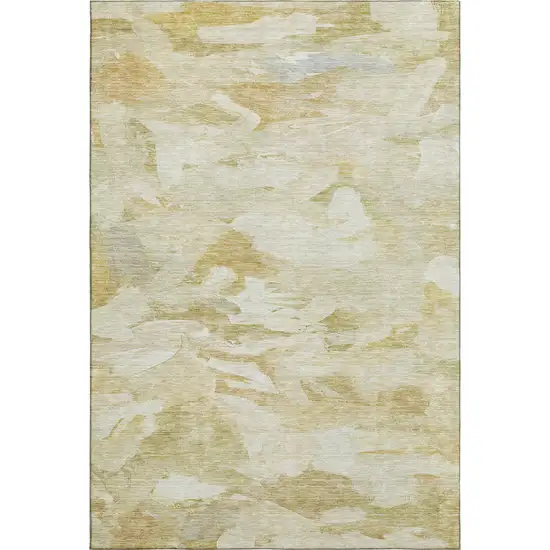 Beige And Ivory Abstract Washable Area Rug With UV Protection Photo 4