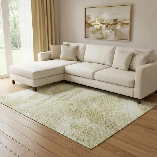 Beige And Ivory Abstract Washable Area Rug With UV Protection Photo 2
