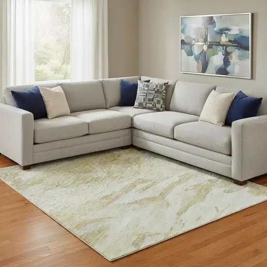 Beige And Ivory Abstract Washable Area Rug With UV Protection Photo 2