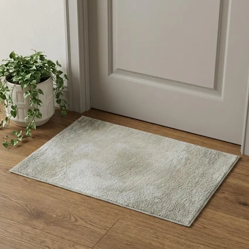 Beige And Ivory Abstract Washable Area Rug With UV Protection Photo 1