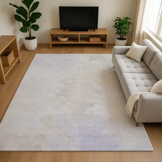 Beige And Ivory Abstract Washable Area Rug With UV Protection Photo 2
