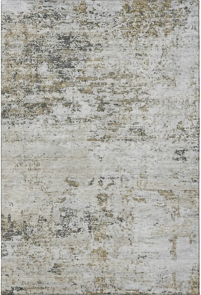 Beige And Ivory Abstract Washable Area Rug With UV Protection Photo 3