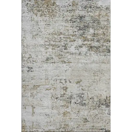 Beige And Ivory Abstract Washable Area Rug With UV Protection Photo 1
