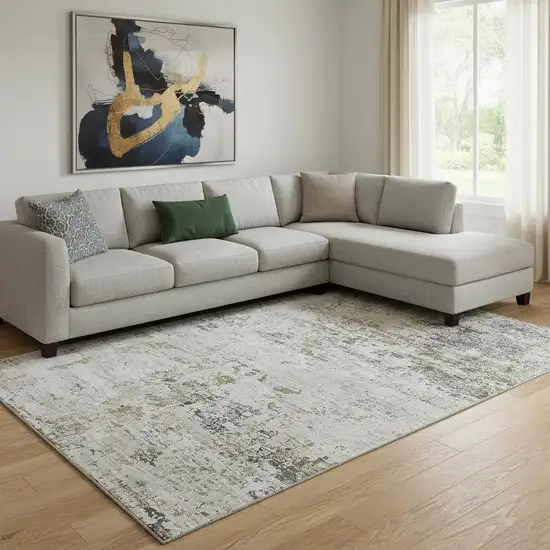 Beige And Ivory Abstract Washable Area Rug With UV Protection Photo 2