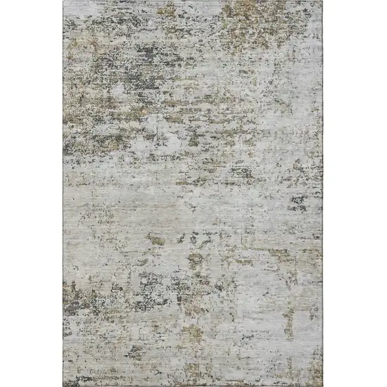 Beige And Ivory Abstract Washable Area Rug With UV Protection Photo 3