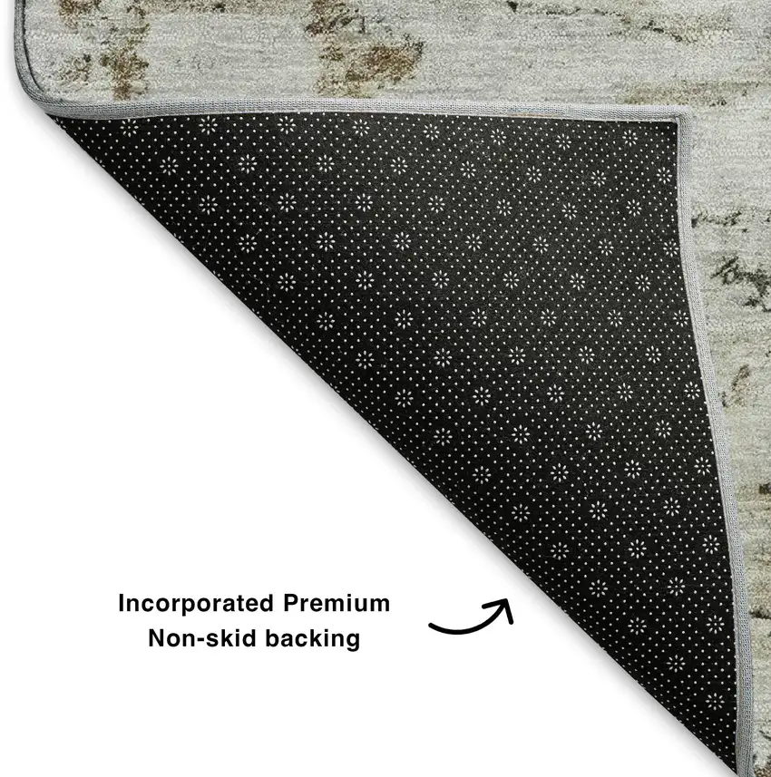 Beige And Ivory Abstract Washable Area Rug With UV Protection Photo 6