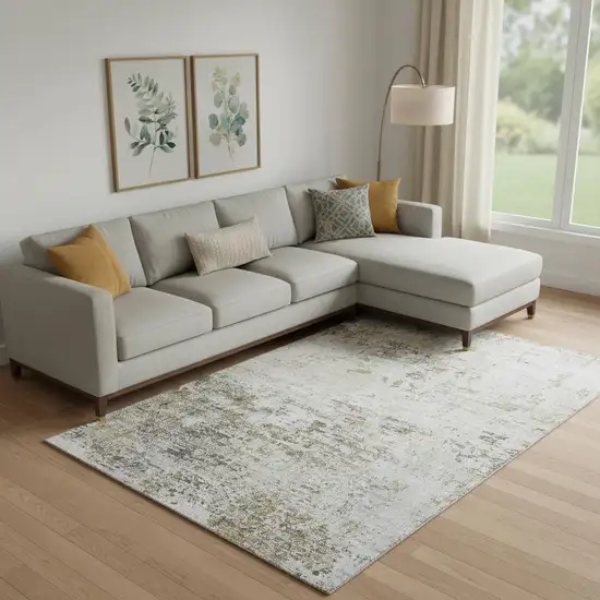 Beige And Ivory Abstract Washable Area Rug With UV Protection Photo 2