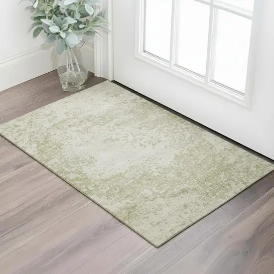 Beige And Ivory Abstract Washable Area Rug With UV Protection Photo 2