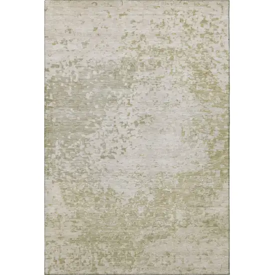 Beige And Ivory Abstract Washable Area Rug With UV Protection Photo 2