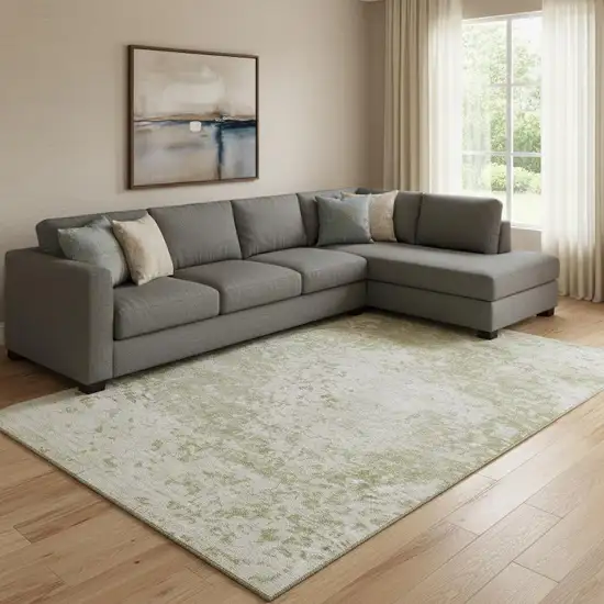 Beige And Ivory Abstract Washable Area Rug With UV Protection Photo 2