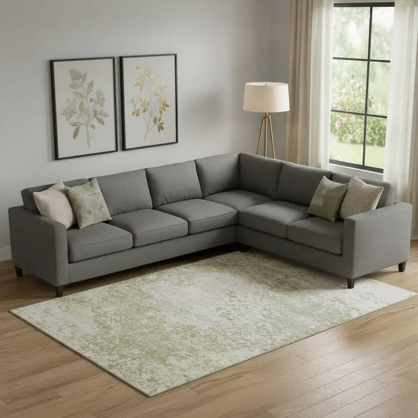 Beige And Ivory Abstract Washable Area Rug With UV Protection Photo 2