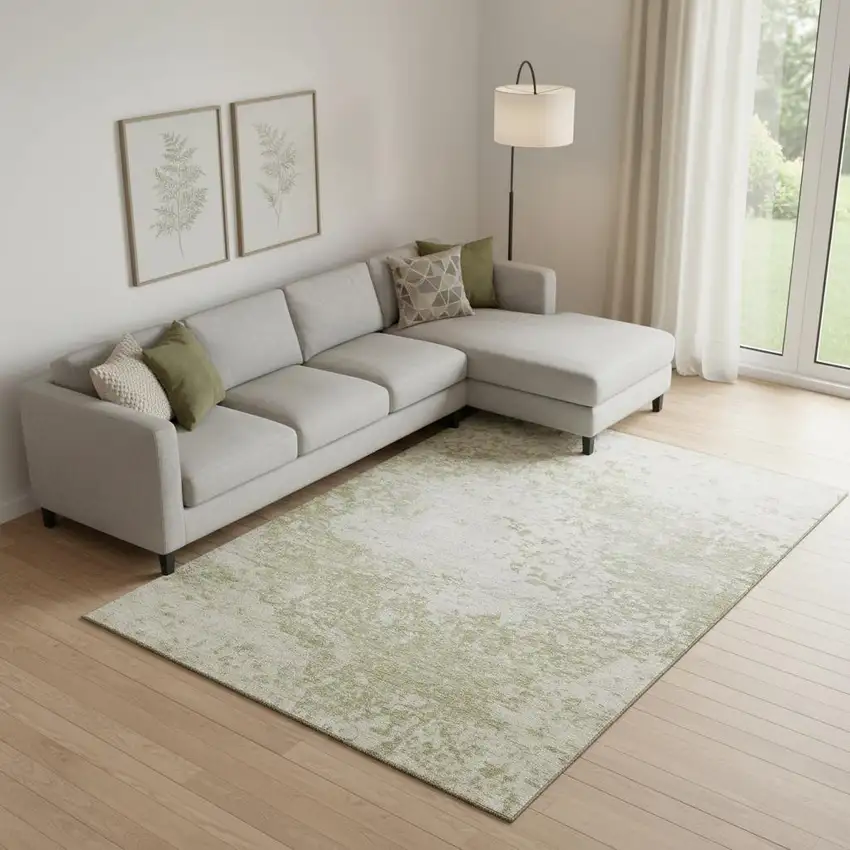 Beige And Ivory Abstract Washable Area Rug With UV Protection Photo 2
