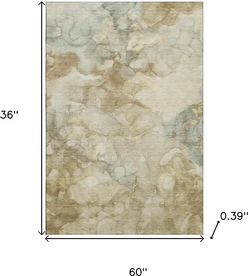 Beige And Ivory Abstract Washable Area Rug With UV Protection Photo 9