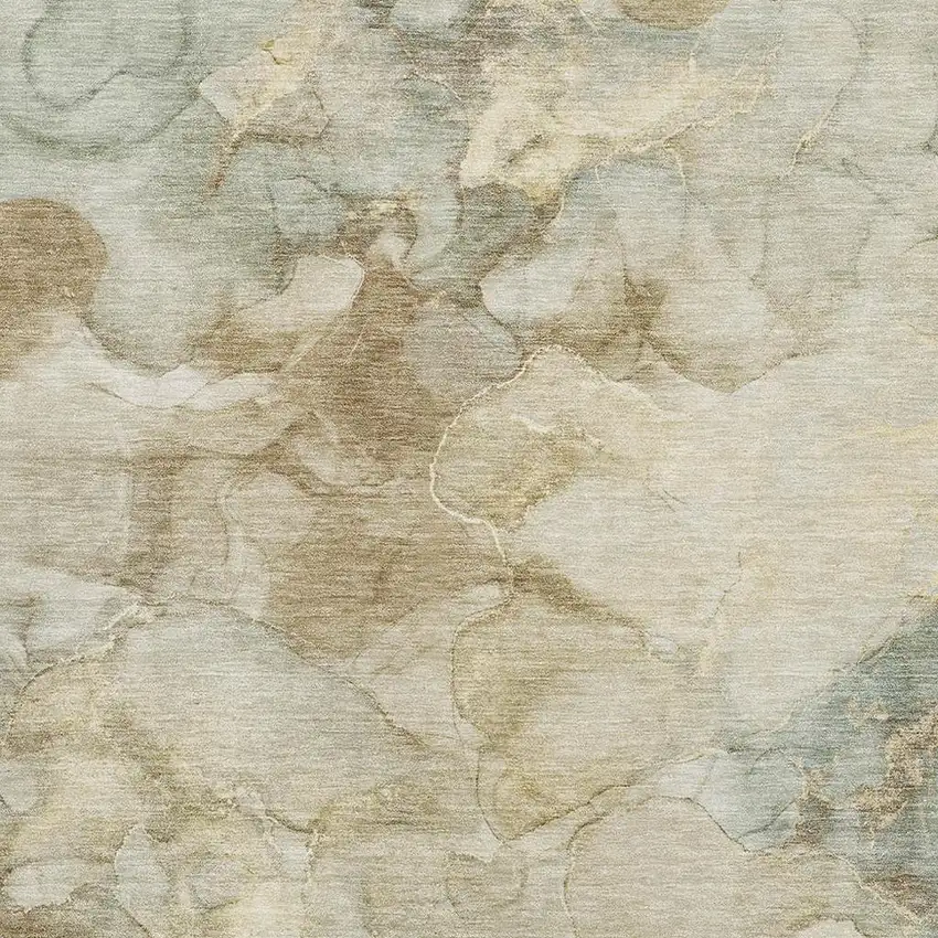 Beige And Ivory Abstract Washable Area Rug With UV Protection Photo 3