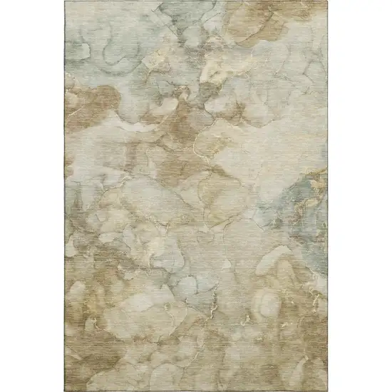 Beige And Ivory Abstract Washable Area Rug With UV Protection Photo 2