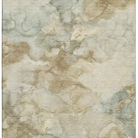 Beige And Ivory Abstract Washable Area Rug With UV Protection Photo 4