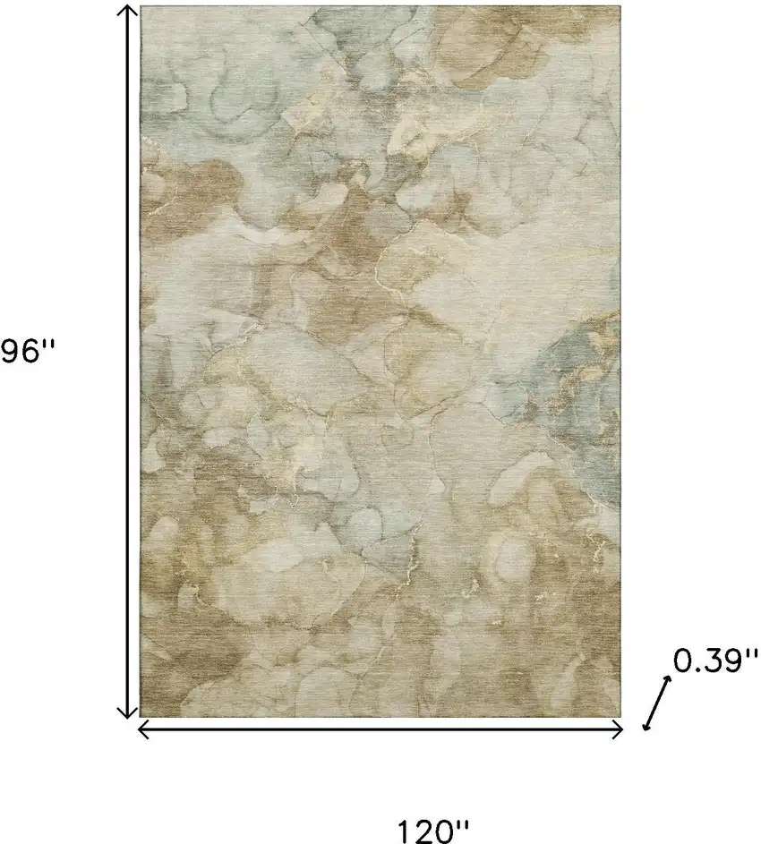 Beige And Ivory Abstract Washable Area Rug With UV Protection Photo 9