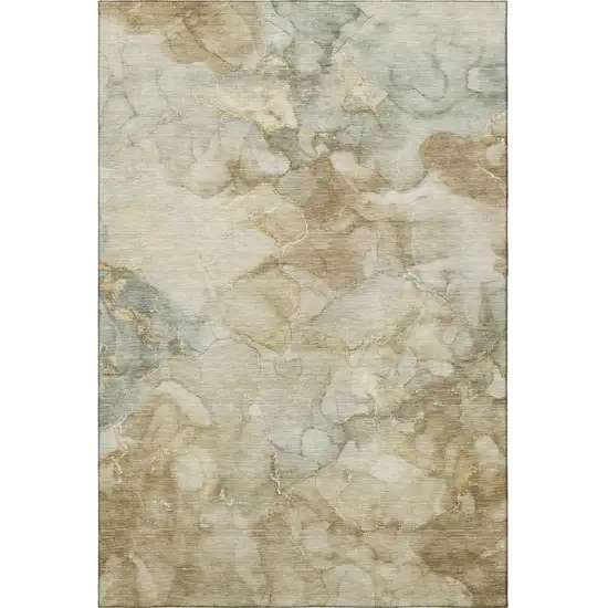 Beige And Ivory Abstract Washable Area Rug With UV Protection Photo 4