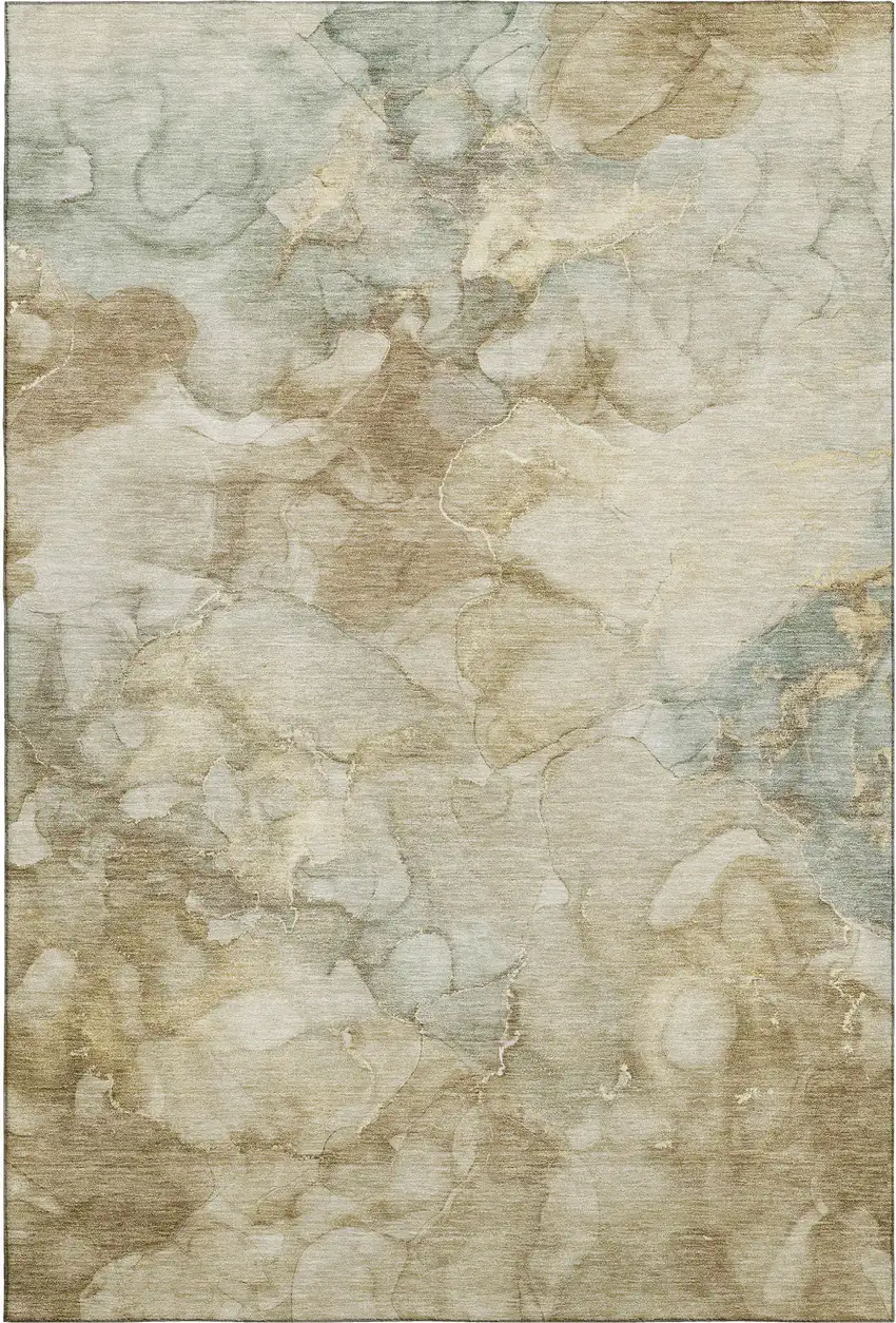 Beige And Ivory Abstract Washable Area Rug With UV Protection Photo 1