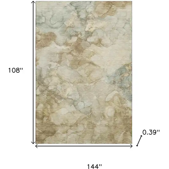 Beige And Ivory Abstract Washable Area Rug With UV Protection Photo 9