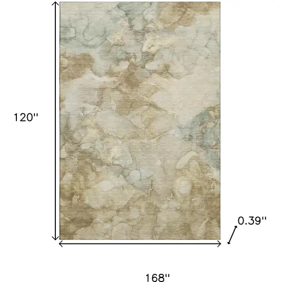 Beige And Ivory Abstract Washable Area Rug With UV Protection Photo 9