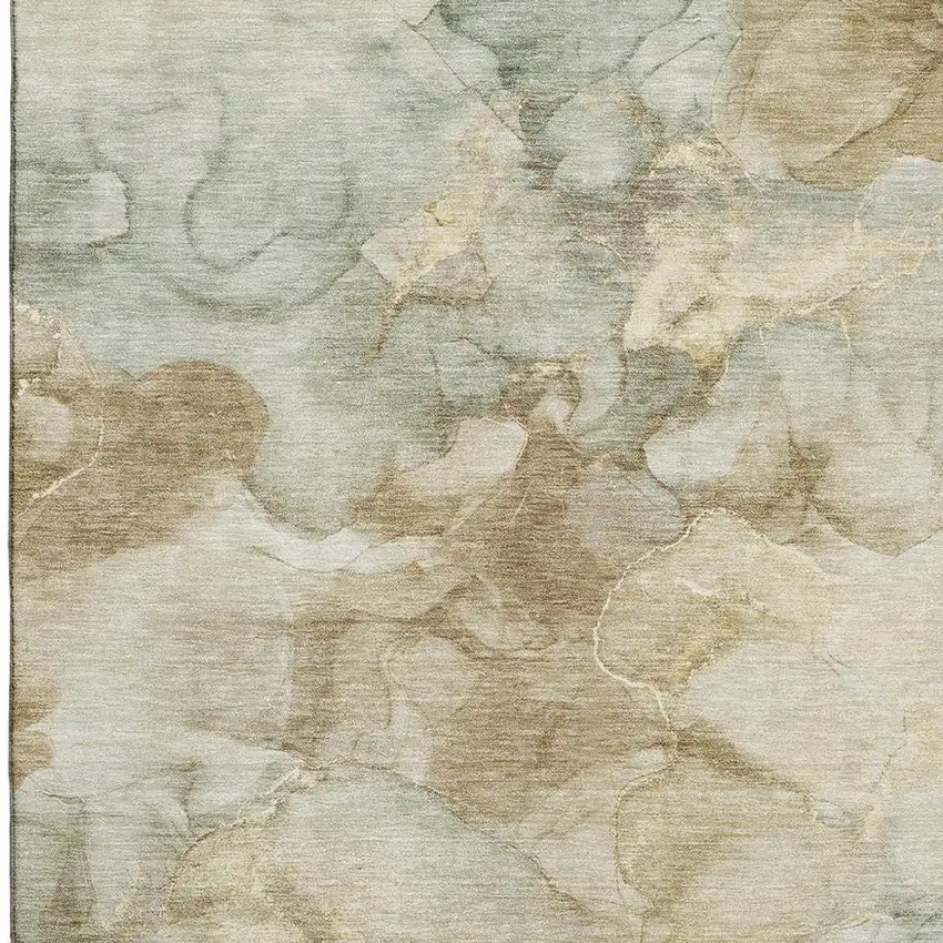 Beige And Ivory Abstract Washable Area Rug With UV Protection Photo 3