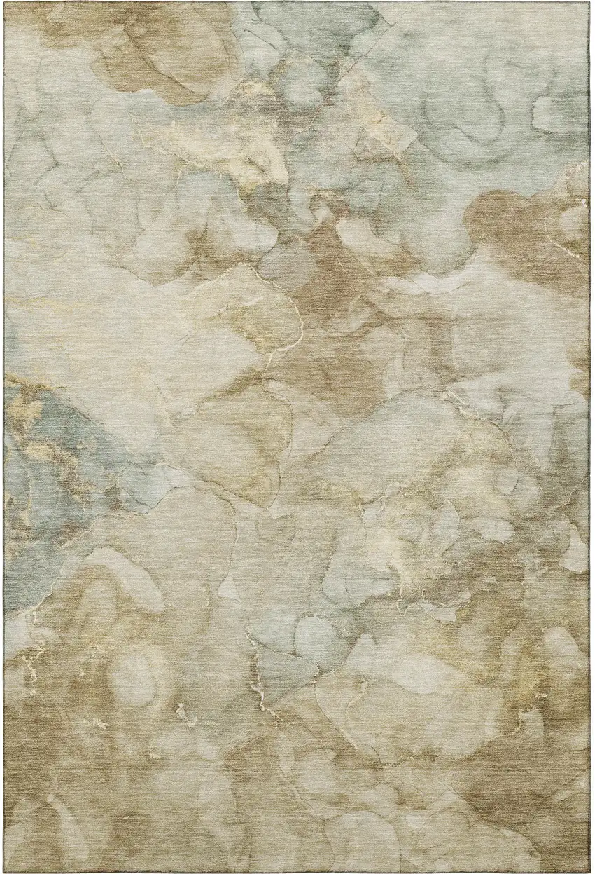 Beige And Ivory Abstract Washable Area Rug With UV Protection Photo 4
