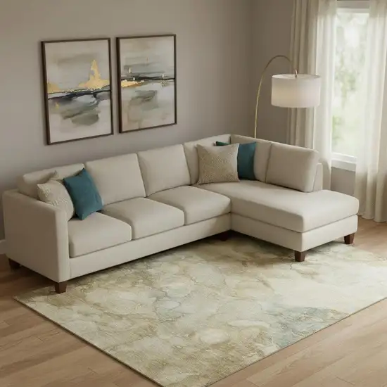 Beige And Ivory Abstract Washable Area Rug With UV Protection Photo 2