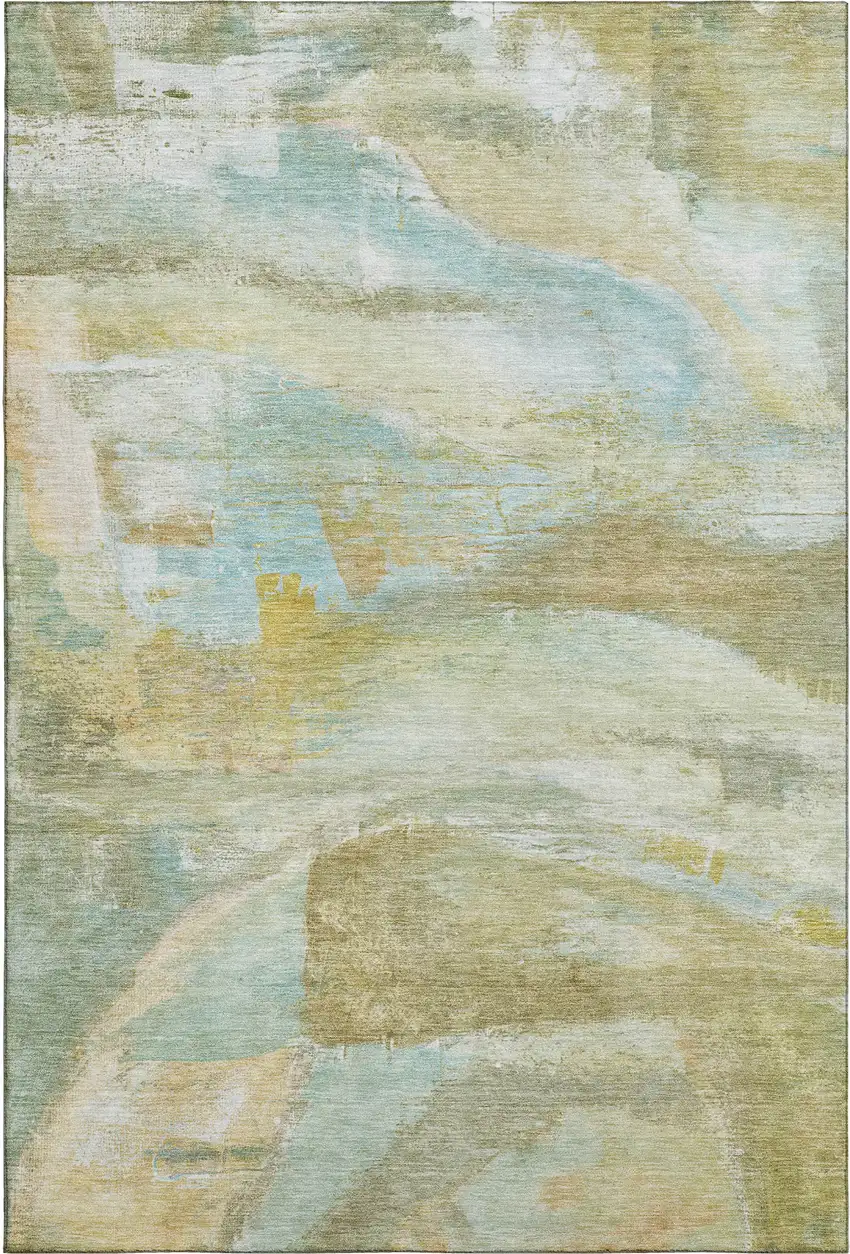 Beige And Ivory Abstract Washable Area Rug With UV Protection Photo 5