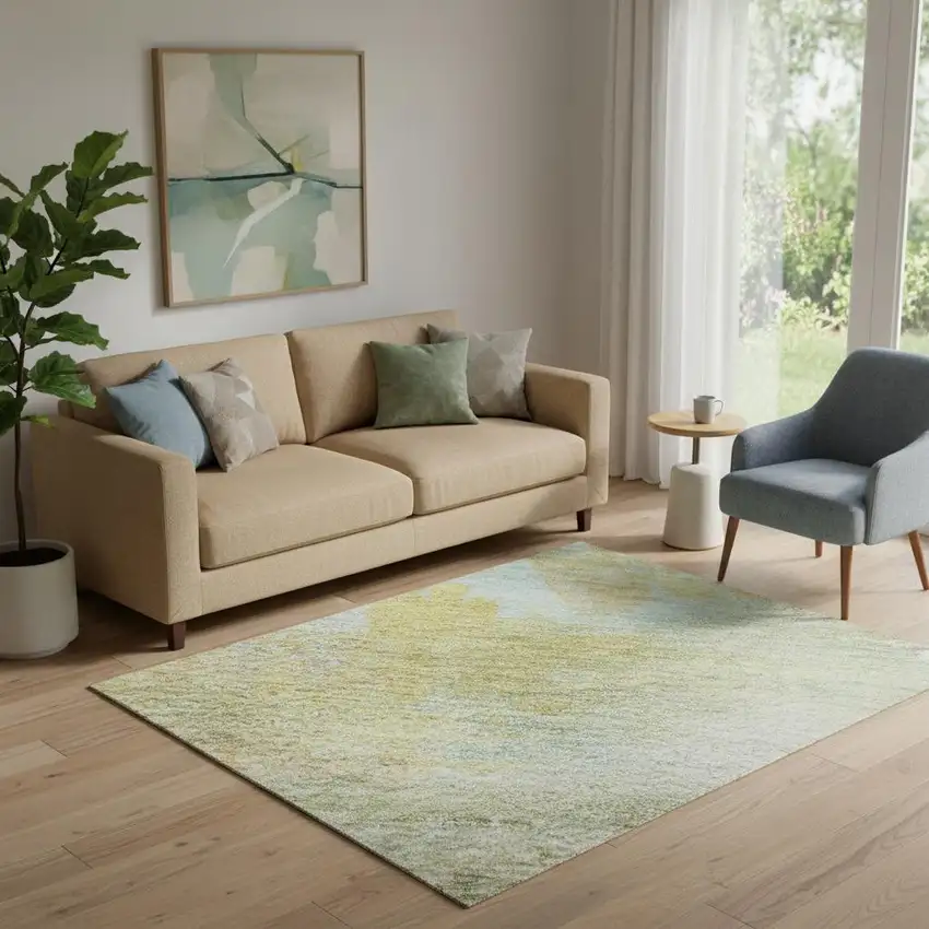 Beige And Ivory Abstract Washable Area Rug With UV Protection Photo 2