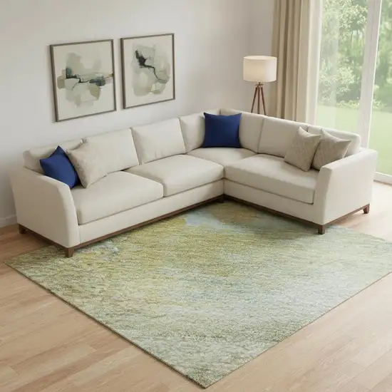 Beige And Ivory Abstract Washable Area Rug With UV Protection Photo 2