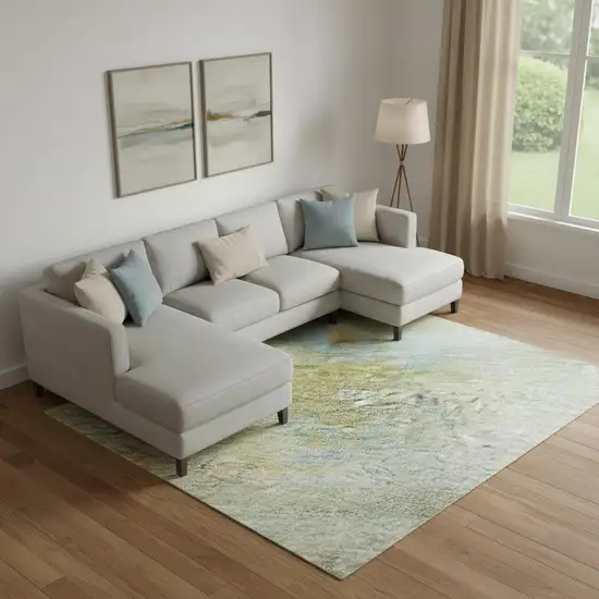 Beige And Ivory Abstract Washable Area Rug With UV Protection Photo 2