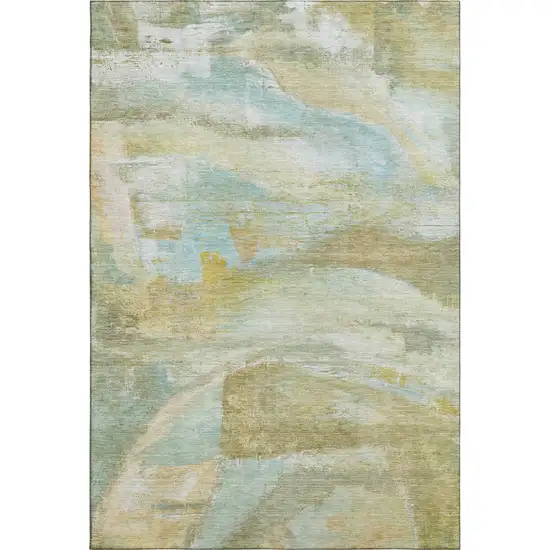 Beige And Ivory Abstract Washable Area Rug With UV Protection Photo 6