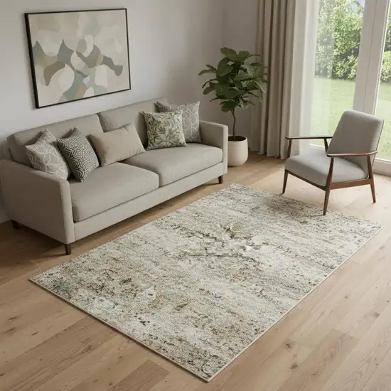 Beige And Ivory Abstract Washable Area Rug With UV Protection Photo 1