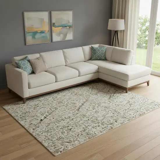 Beige And Ivory Abstract Washable Area Rug With UV Protection Photo 2