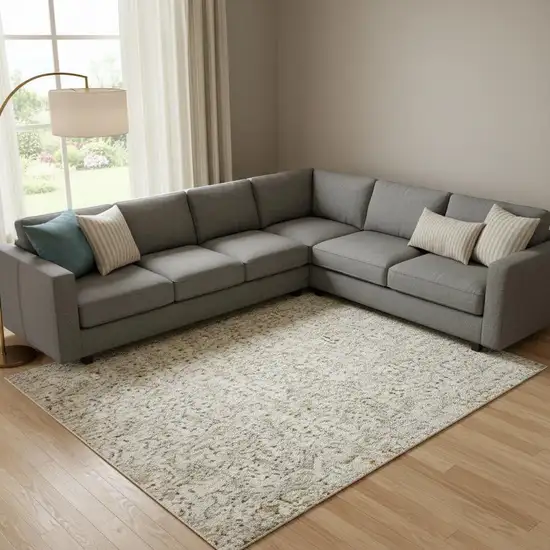 Beige And Ivory Abstract Washable Area Rug With UV Protection Photo 1