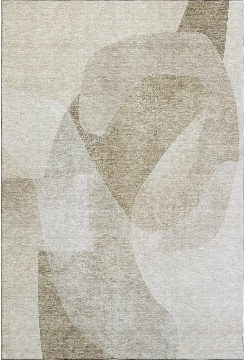 Beige And Ivory Abstract Washable Area Rug With UV Protection Photo 5